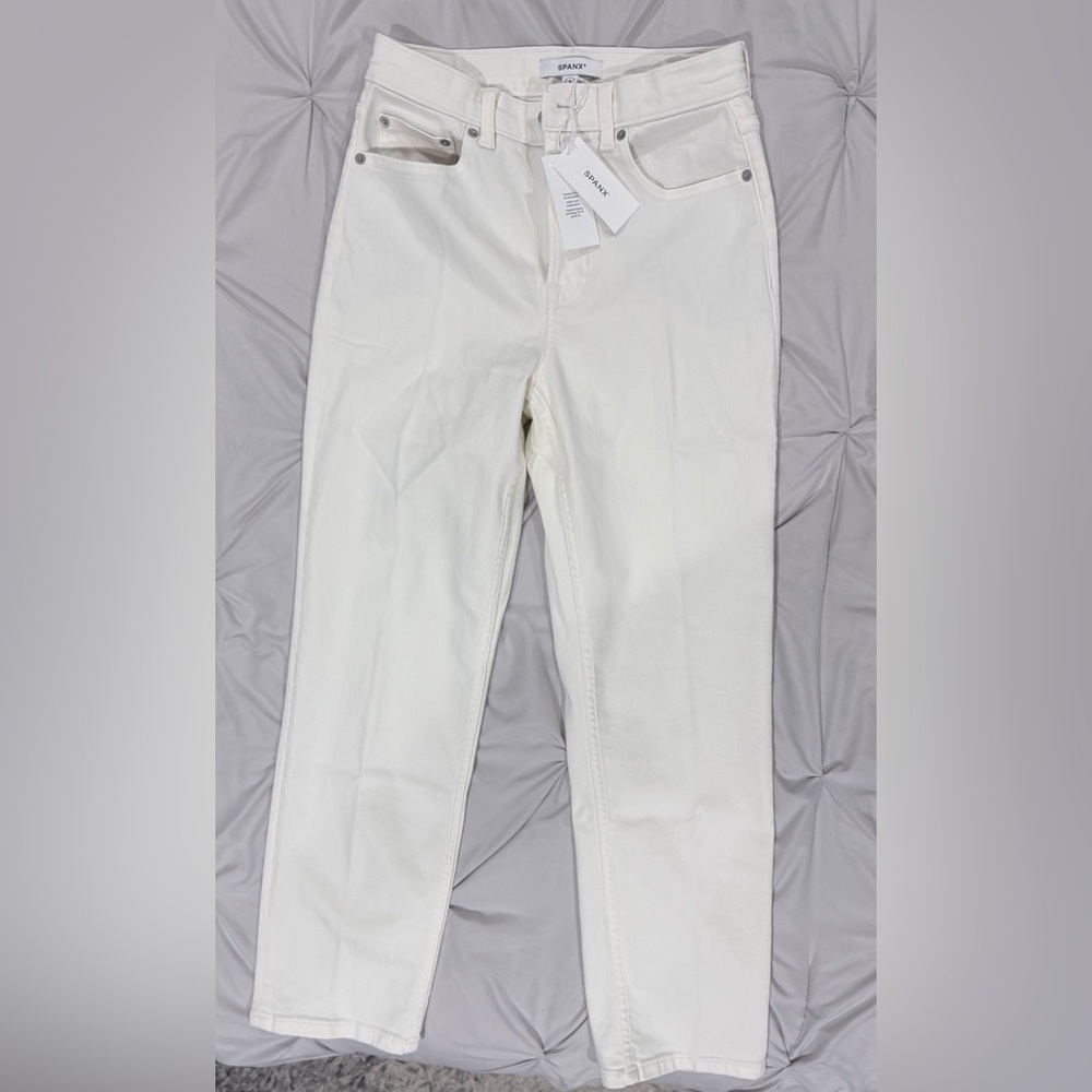 SPANX Women's Cream Straight Leg Jeans